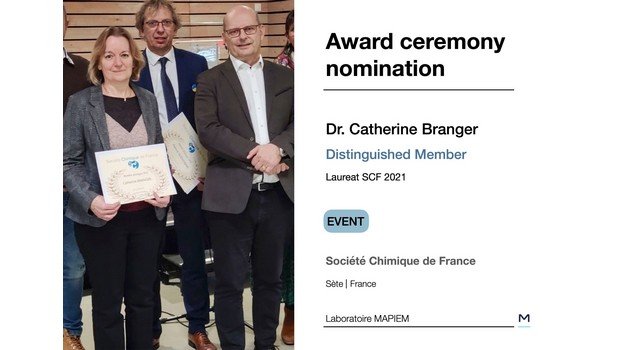 Catherine BRANGER rewarded as "Distinguished Member" of the SCF